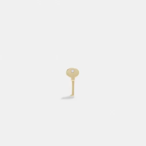 Coach 14K Gold Key Single Stud Earring Jewelry Women Gold