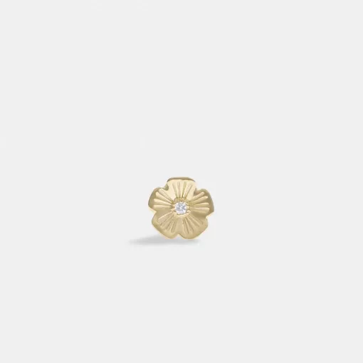 Coach 14K Gold Tea Rose Single Stud Earring Jewelry Women Gold