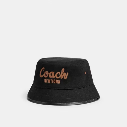 Coach 1941 Embroidered Denim Bucket Hat Hats Women Black