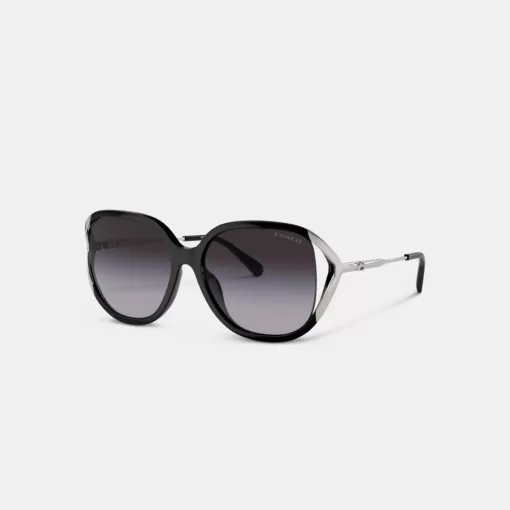 Coach Bandit Oversized Square Sunglasses Eyewear Women Black Silver