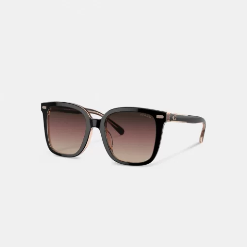 Coach Beveled Signature Oversized Square Sunglasses Eyewear Women Black Pink