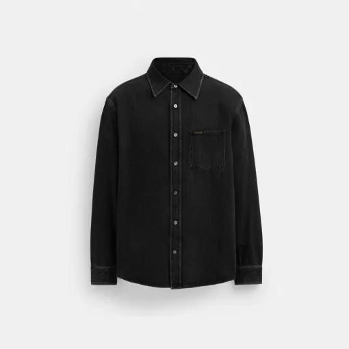 Coach Black Denim Shirt In Organic Cotton Tops Men Black