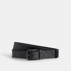 Coach Boxed Harness And Signature Buckle Cut To Size Reversible Belt, 38 Mm Belt Men Gray Navy