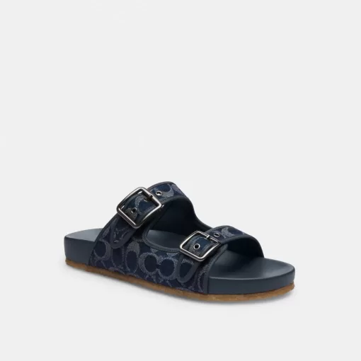 Coach Buckle Strap Sandal In Signature Denim Sandals Men Blue