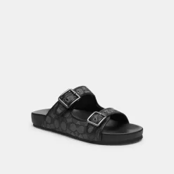 Coach Buckle Strap Sandal In Signature Jacquard Sandals Men Black