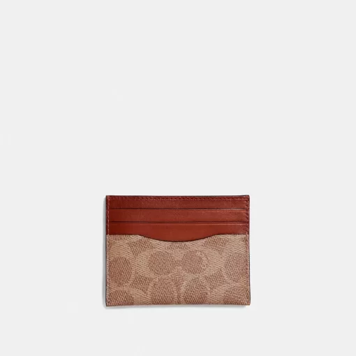 Coach Card Case In Signature Canvas Card Case Men Brown Red