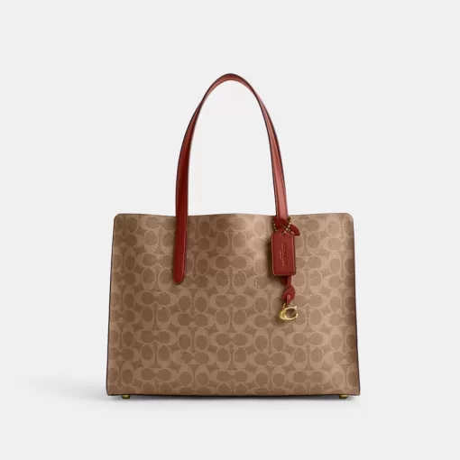 Coach Carter Carryall Bag In Signature Canvas Handbag Women Brown Red