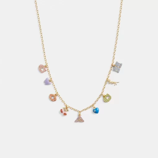 Coach Cherry And Heart Charm Necklace Jewelry Women Gold Multicolored