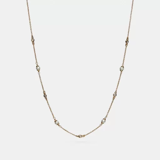 Coach Classic Crystal Pearl Necklace Jewelry Women Gold