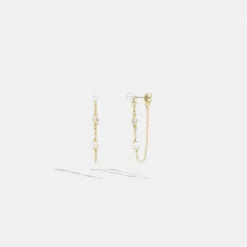 Coach Classic Pearl Chain Earrings Jewelry Women Gold