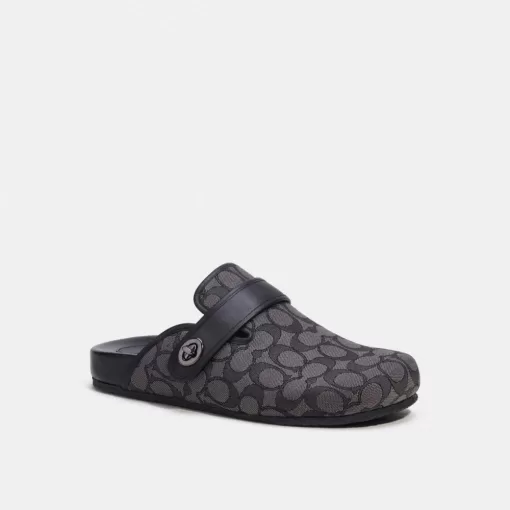 Coach Clog In Signature Jacquard Sandals Mens Gray Black