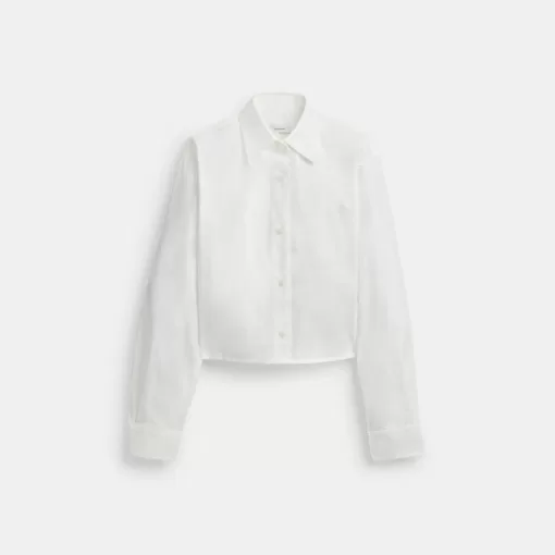 Coach Cropped Button Up Shirt Tops Women White