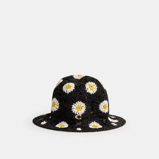 Coach Daisy Crochet Bucket Hat Hats Women Black