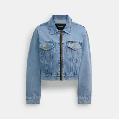 Coach Denim Crop Jacket In Organic Cotton Jackets Women Blue