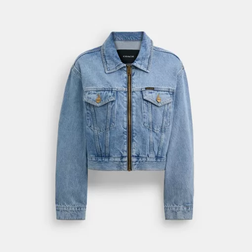 Coach Denim Crop Jacket In Organic Cotton Jackets Women Blue