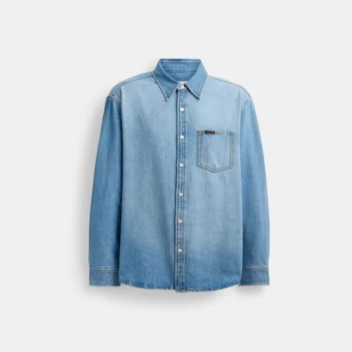 Coach Denim Shirt Tops Men Light Wash