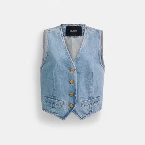 Coach Denim Vest In Organic Cotton Tops Women Blue