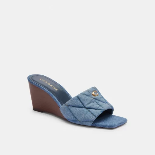 Coach Emma Wedge With Quilting Sandals Womens Indigo Blue