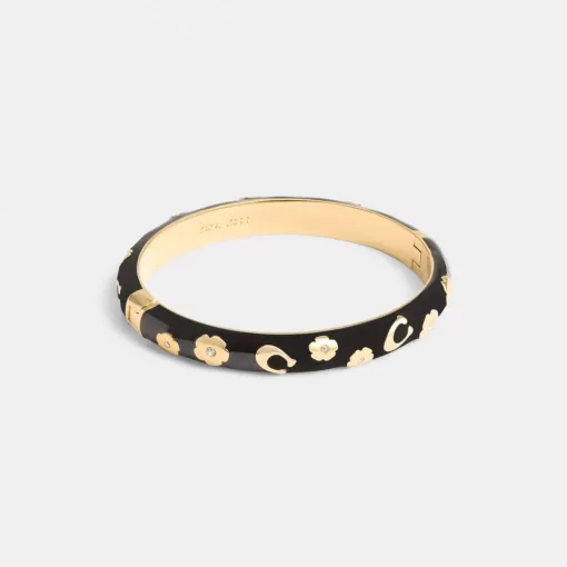 Coach Enamel Signature Floral Bangle Jewelry Women Gold Black