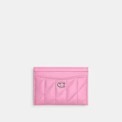 Coach Essential Card Case With Pillow Quilting Card Case Women Silver Pink