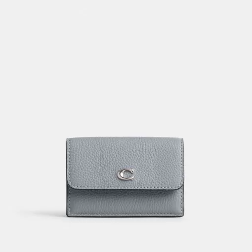 Coach Essential Mini Trifold Wallet Small Purse Women Silver Gray Blue