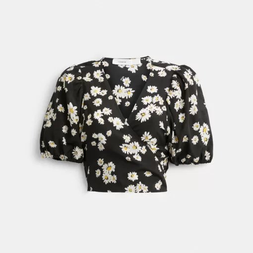 Coach Floral Wrap Blouse Tops Women Black