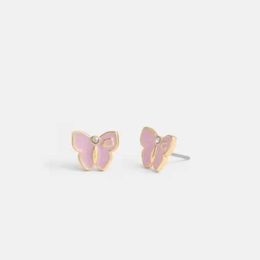 Coach Garden Butterfly Stud Earrings Jewelry Women Gold Purple