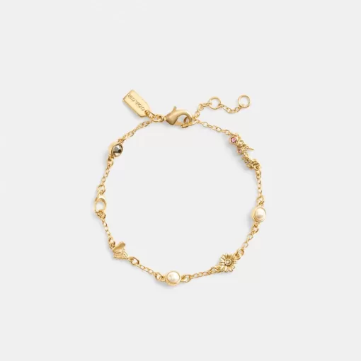 Coach Garden Charms Bracelet Jewelry Women Gold Multicolored