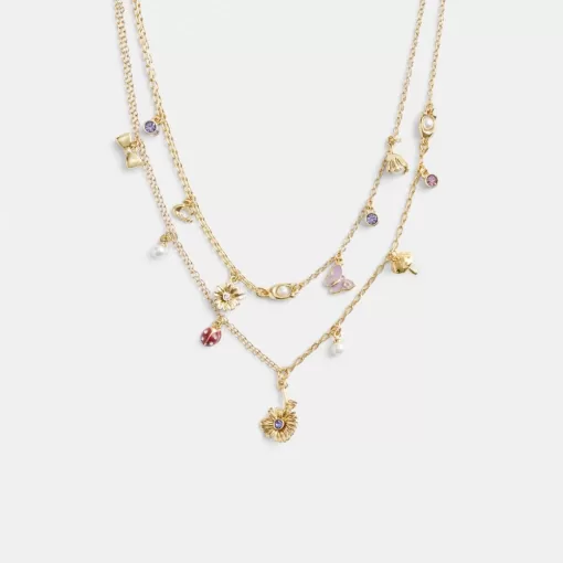 Coach Garden Charms Layered Necklace Jewelry Women Gold Multicolored