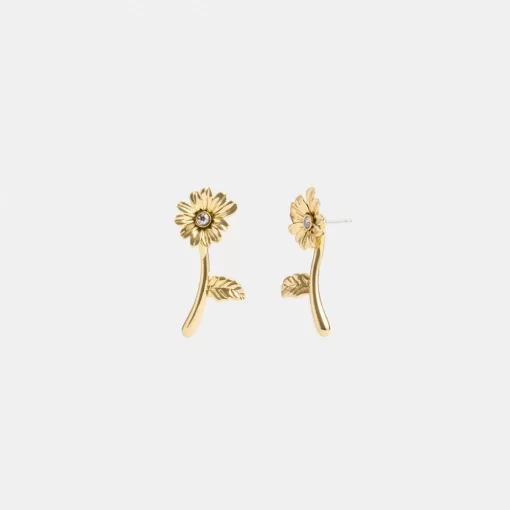 Coach Garden Flower Stem Stud Earrings Jewelry Women Gold