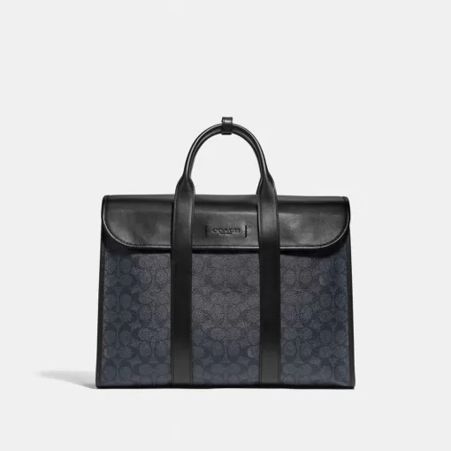 Coach Gotham Portfolio Bag In Signature Canvas Briefcase Men Black Copper Gray Black