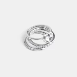 Coach Halo Heart Ring Set Jewelry Women Silver