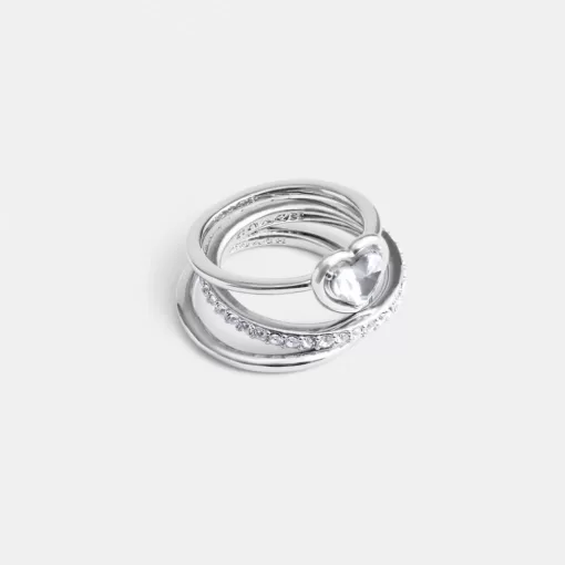 Coach Halo Heart Ring Set Jewelry Women Silver