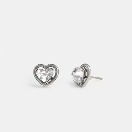 Coach Halo Heart Stud Earrings Jewelry Women Silver