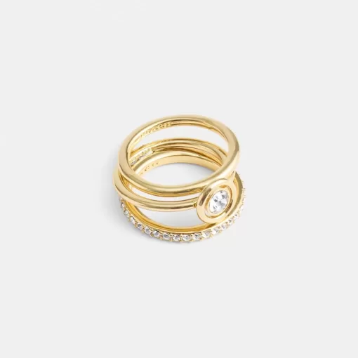 Coach Halo Round Ring Set Jewelry Women Gold