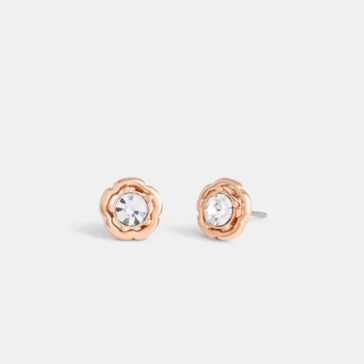 Coach Halo Tea Rose Stud Earrings Jewelry Women Pink Gold