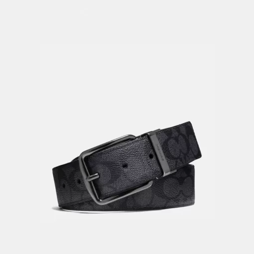 Coach Harness Buckle Cut To Size Reversible Belt, 38 Mm Belt Men Gray Black