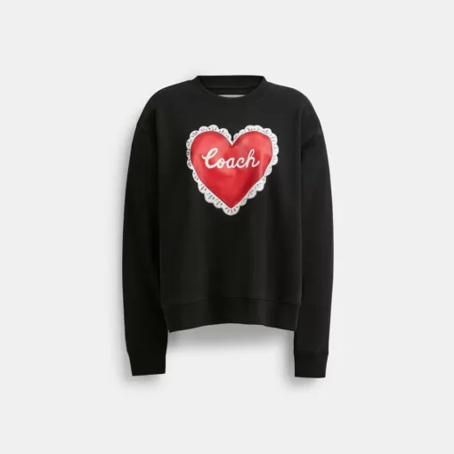 Coach Heart Crewneck Sweater Tops Women Black