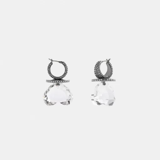 Coach Heart Gemstone Earrings Jewelry Women Silver