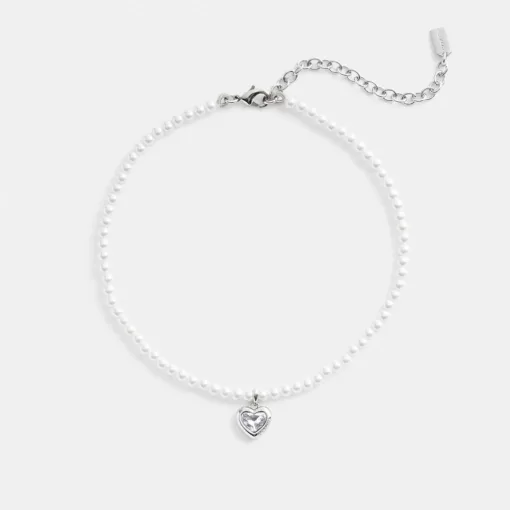 Coach Heart Pearl Choker Necklace Jewelry Women Silver