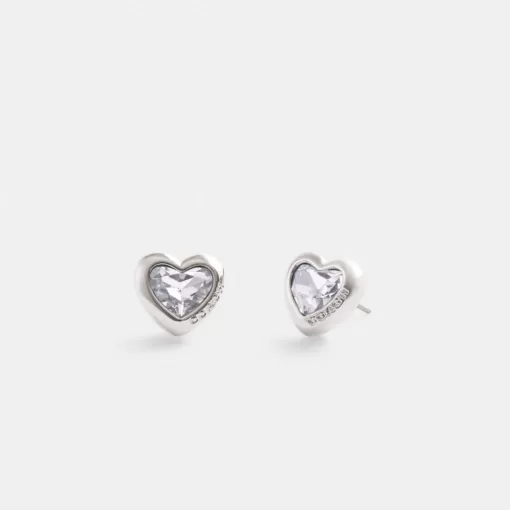 Coach Heart Stud Earrings Jewelry Women Silver