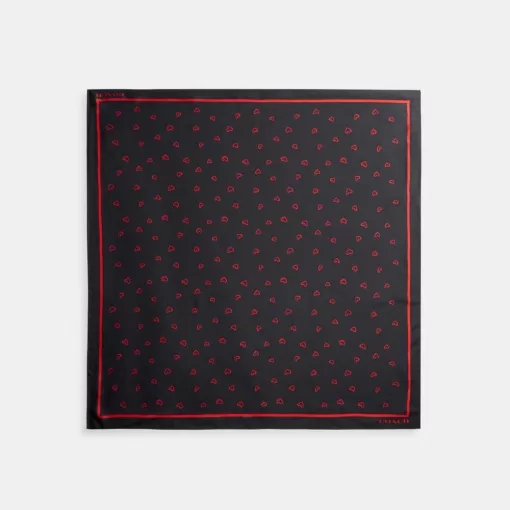 Coach Hearts Print Silk Square Scarf Women Black Red