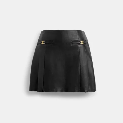 Coach Heritage C Leather Mini Skirt Bottoms Women Black