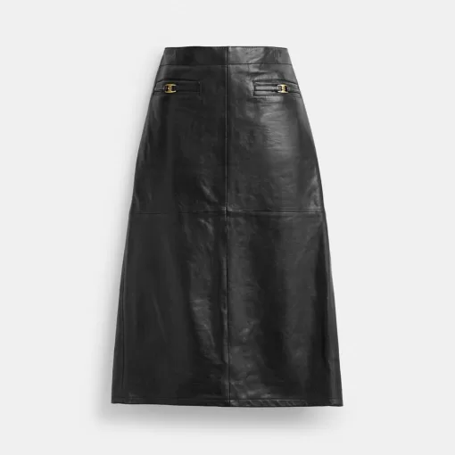 Coach Heritage C Long Leather Skirt Bottoms Women Black