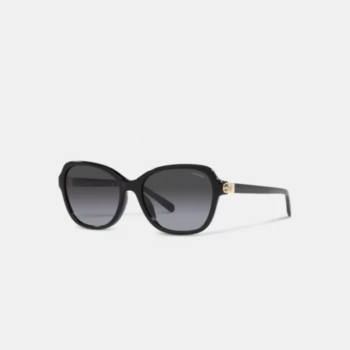 Coach Hinged Horse And Carriage Square Sunglasses Women Black