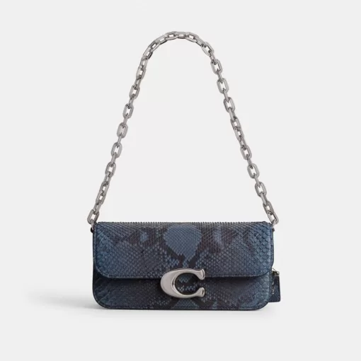 Coach Idol Bag 23 In Python Shoulder Bag Women Silver Blue