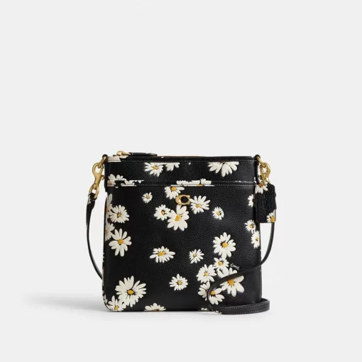 Coach Kitt Messenger Crossbody Bag With Floral Print Shoulder Bag Women Black Multicolored