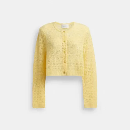 Coach Lace Knit Cardigan Tops Women Yellow