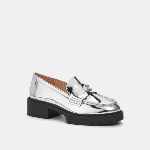 Coach Leah Loafer In Silver Metallic Flat Shoes Women Silver