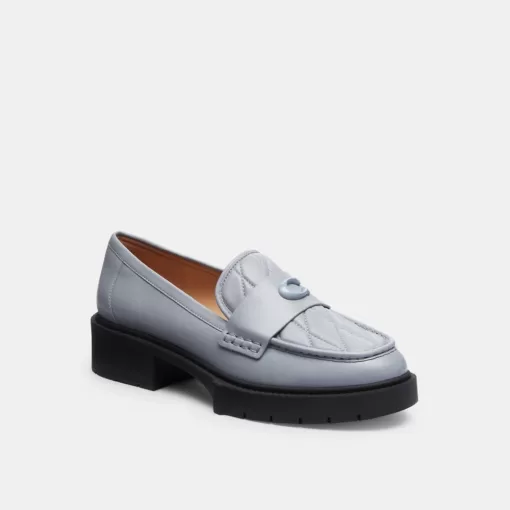 Coach Leah Loafer With Quilting Flat Shoes Women Gray Blue